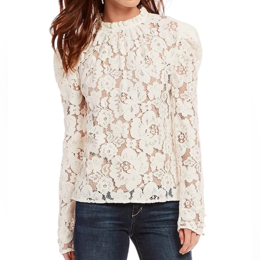 WAYF‎ Erika Puff Sleeve Lace Blouse, Size XSMALL